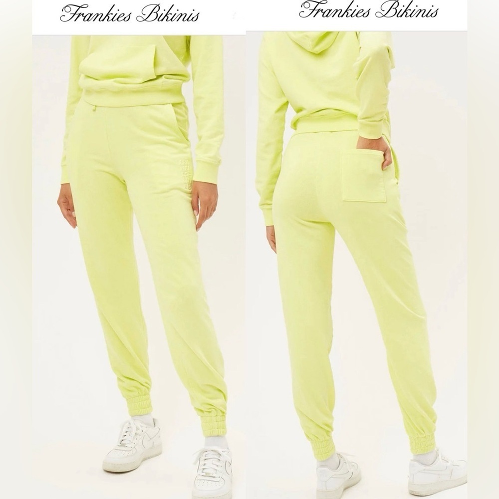 FRANKIES BIKINIS FRANK LEMONADE SWEATPANTS Sz. M. EMBROIDERED LOGO, BRIGHT/NEON